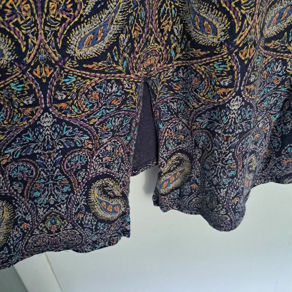 Lucky Brand Blue Multicolor Paisley Print Split Tail Women's 2X Short Sleeve - Picture 5 of 9